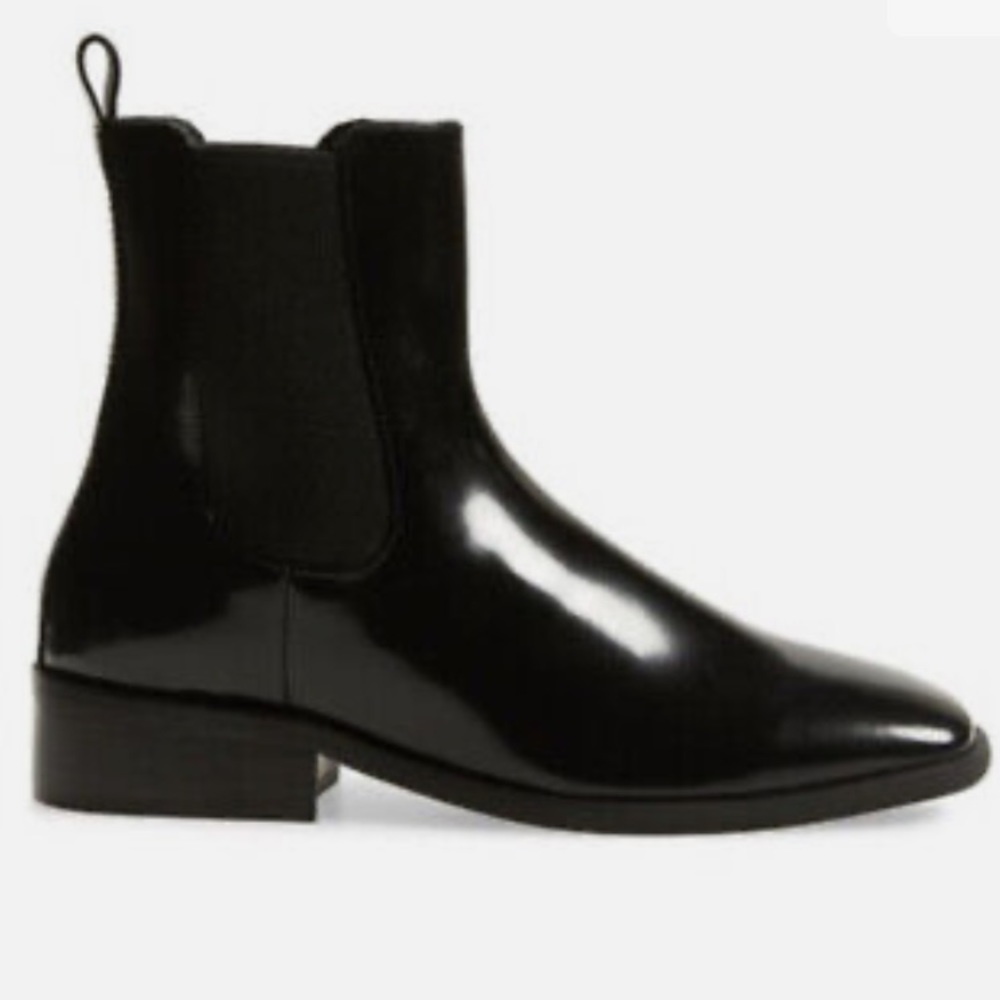 Jeffrey Campbell Emrys Black Patent Leather Square Toe Chelsea Boots Sz7 NWOB - Picture 3 of 16